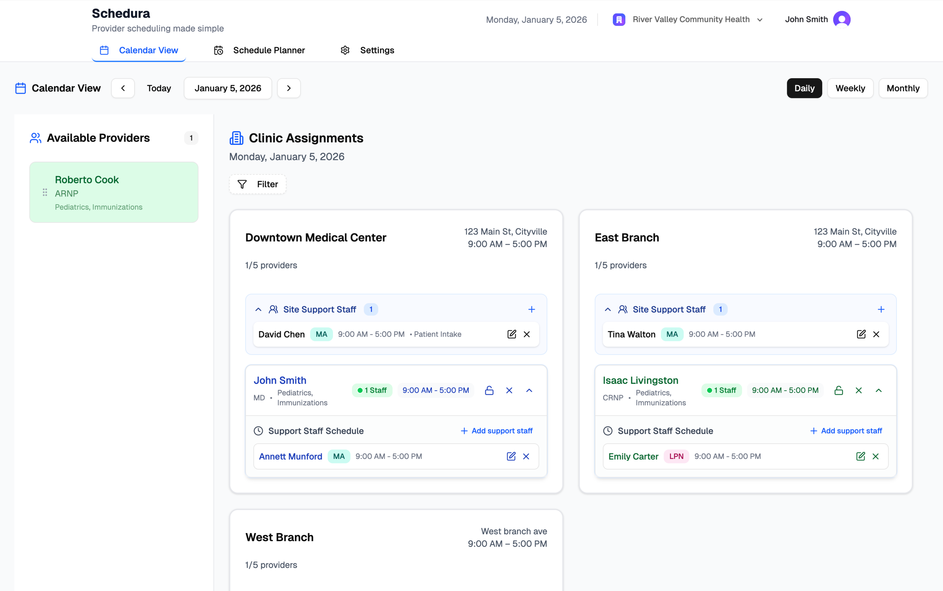 Schedura provider scheduling interface