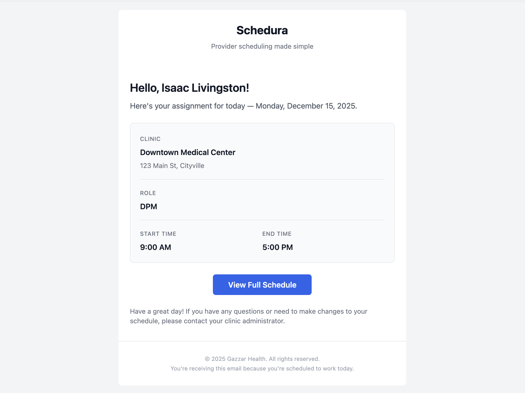 Schedura email reminder interface