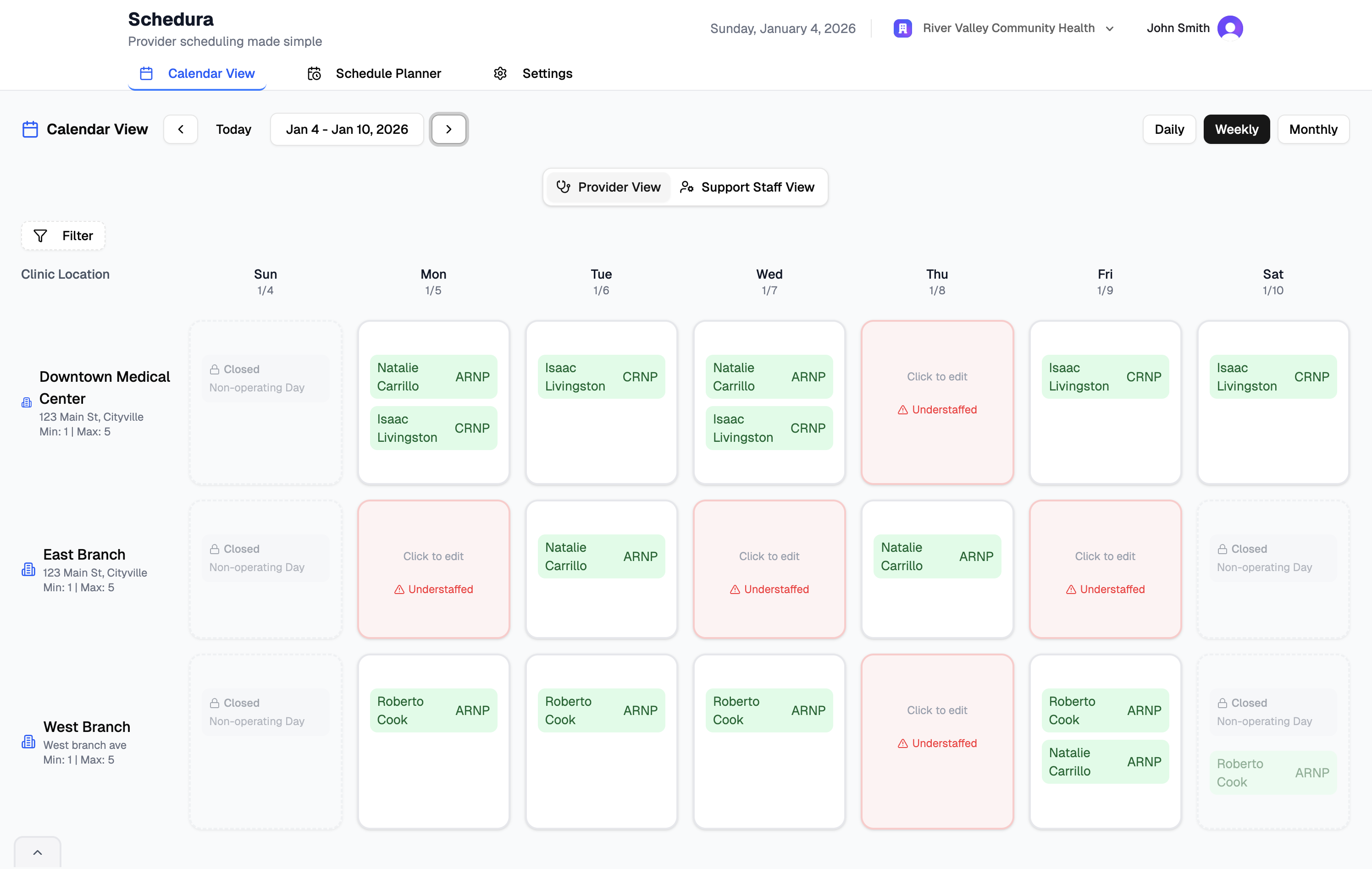 Schedura provider scheduling interface